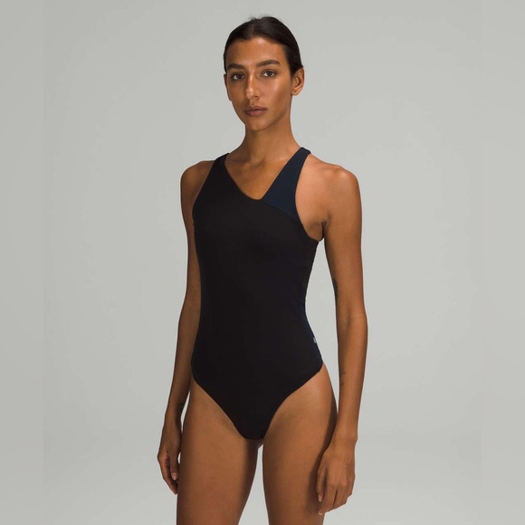 Lululemon Nulu Asymmetrical Bodysuit size 2/4 Black/True Navy BLK/TRNV - Picture 1 of 7